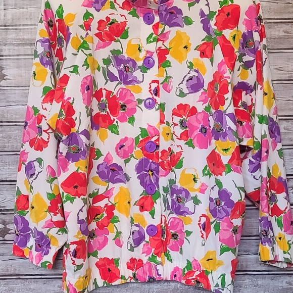 Vintage 90s Nicole Summers Bright Floral Summer Jacket M - Picture 9 of 9